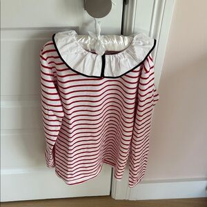 Jacadi Red and White Striped Girls Long Sleeve Shirt